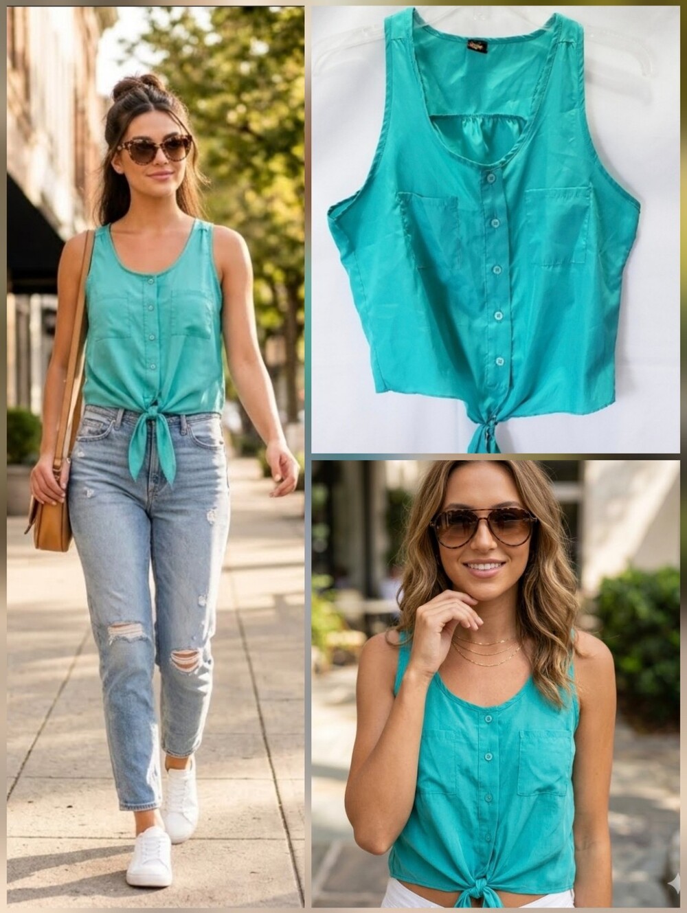 ❤️Poof! teal green button down crop top 🤍SMALL